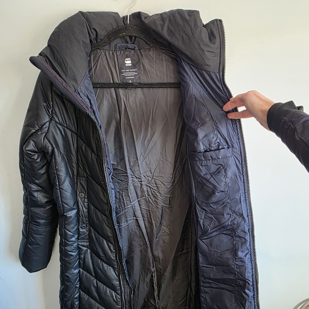 G-Star RAW Alaska HDD Long Puffer Jacket Women’s Size Small Black Hooded Coat - Picture 11 of 15